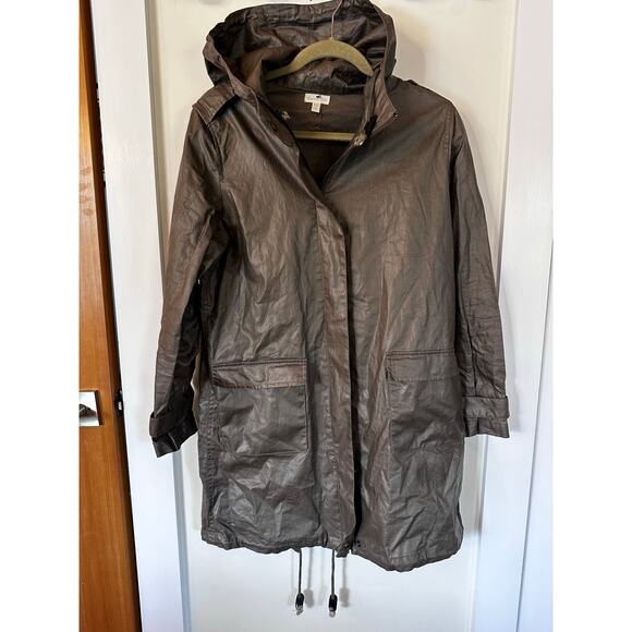 GARNET HILL Coated Linen Brown Taupe Trench Coat Women's 6 Small - Picture 2 of 7